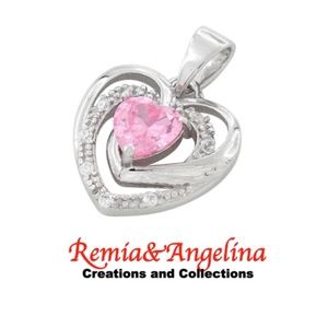 Sterling Silver Precious Heart Pink CZ Pendant